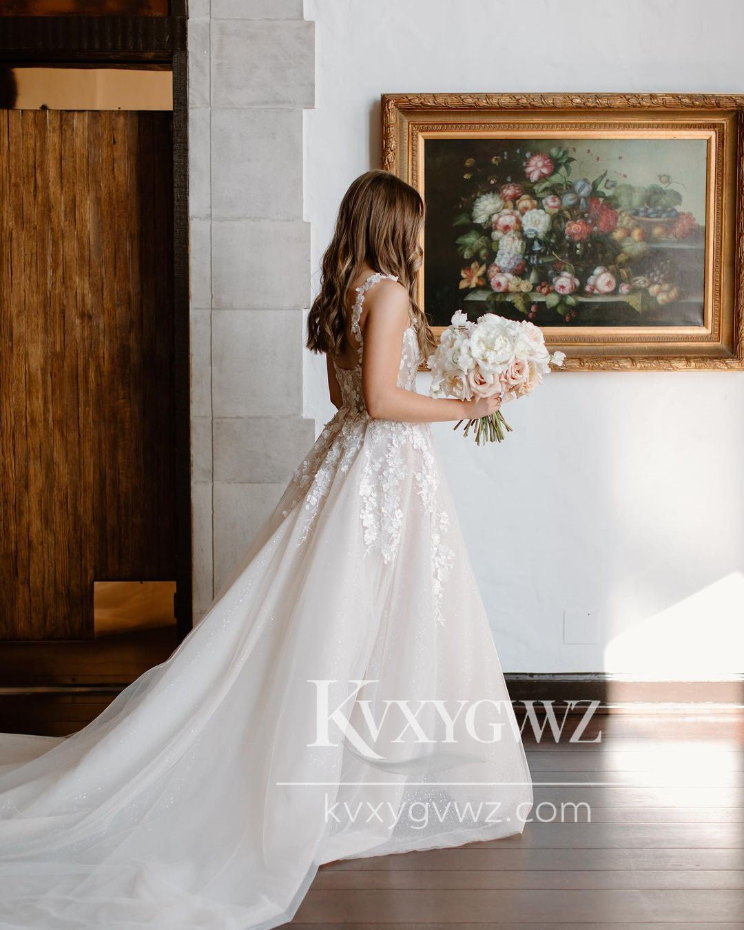 Pastoral Style A Line Sweetheart Tulle Wedding Dresses Gown with Appliques HS956