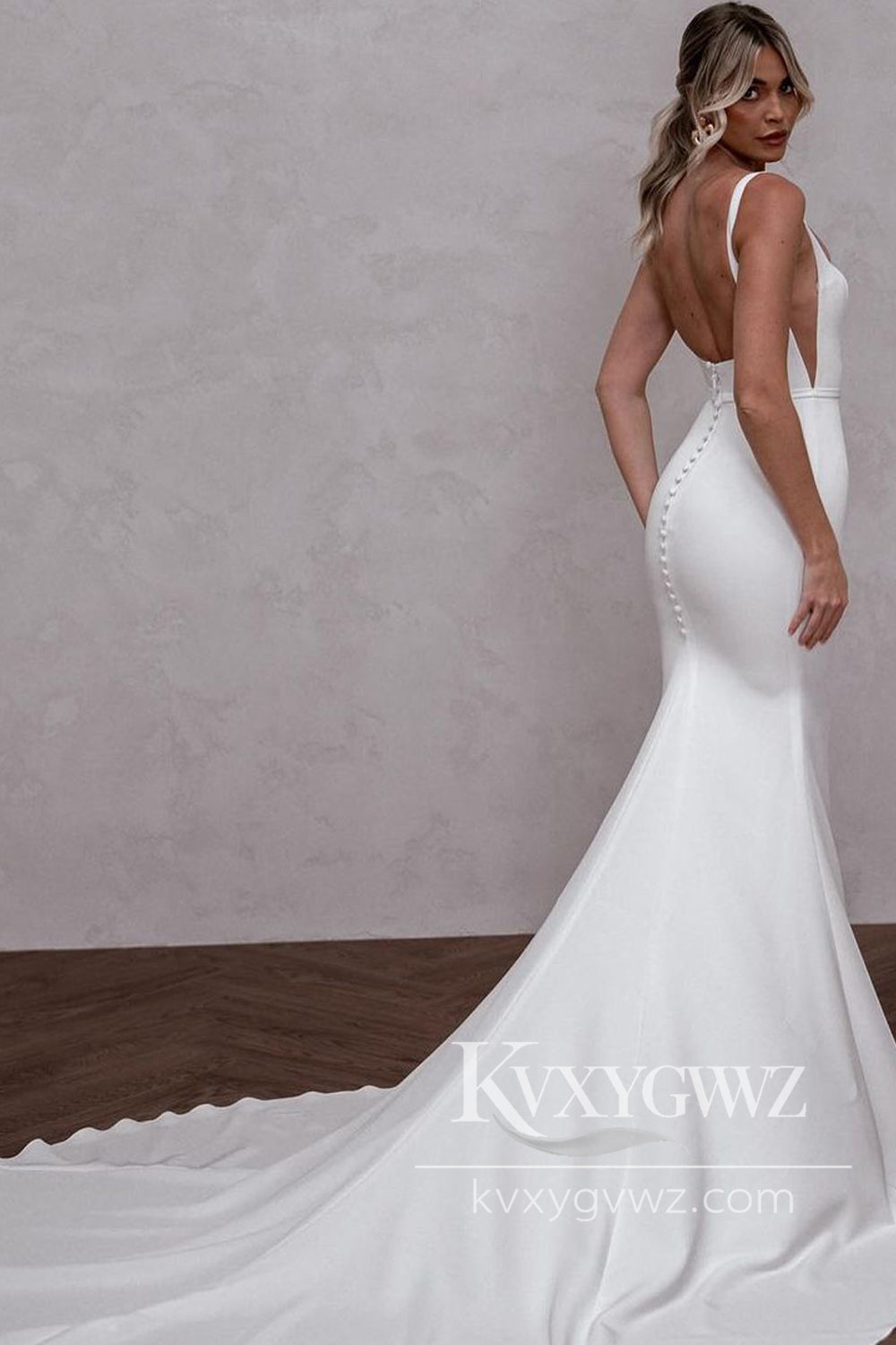 Pastoral Style Mermaid Square Neck Elastic Satin Long Wedding Dresses Gown HS961