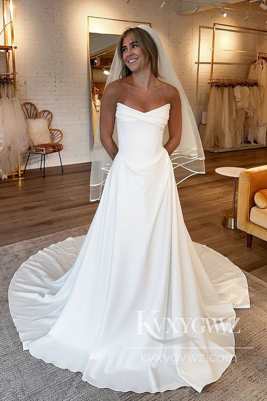 Graceful Sheath Scoop Neck Elastic Satin Wedding Dresses Gown HS964