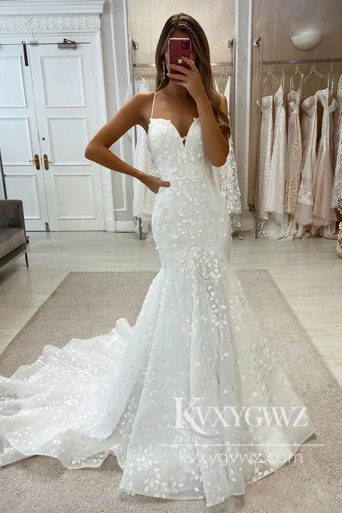 Pastoral Style Mermaid Sweetheart Lace Long Wedding Dresses Gown with Slit HS965