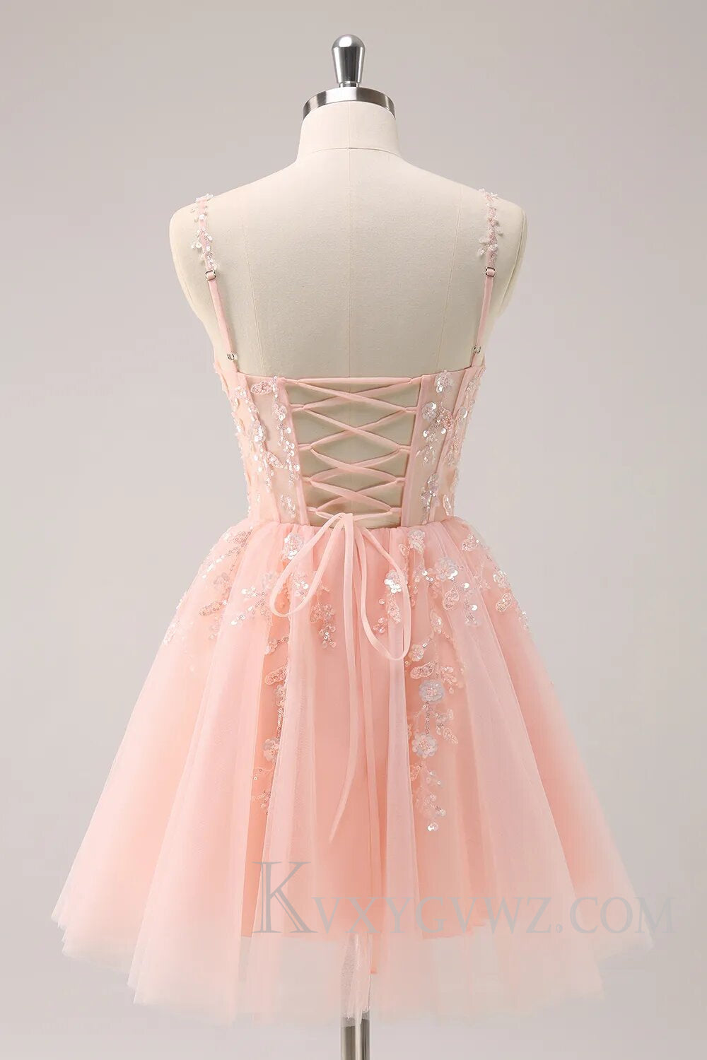 Sparkly Blush Floral Corset A-Line Short Homecoming Dress LF099