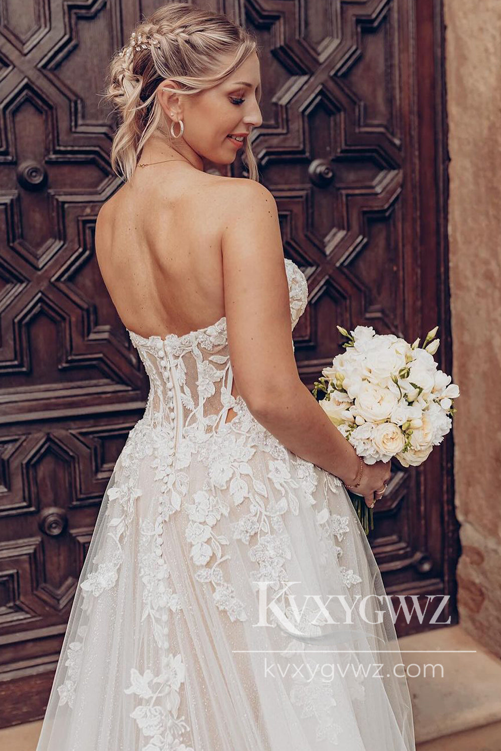 Modern Bohemian A Line Sweetheart Tulle Long Wedding Dresses Gown with Appliques HS999