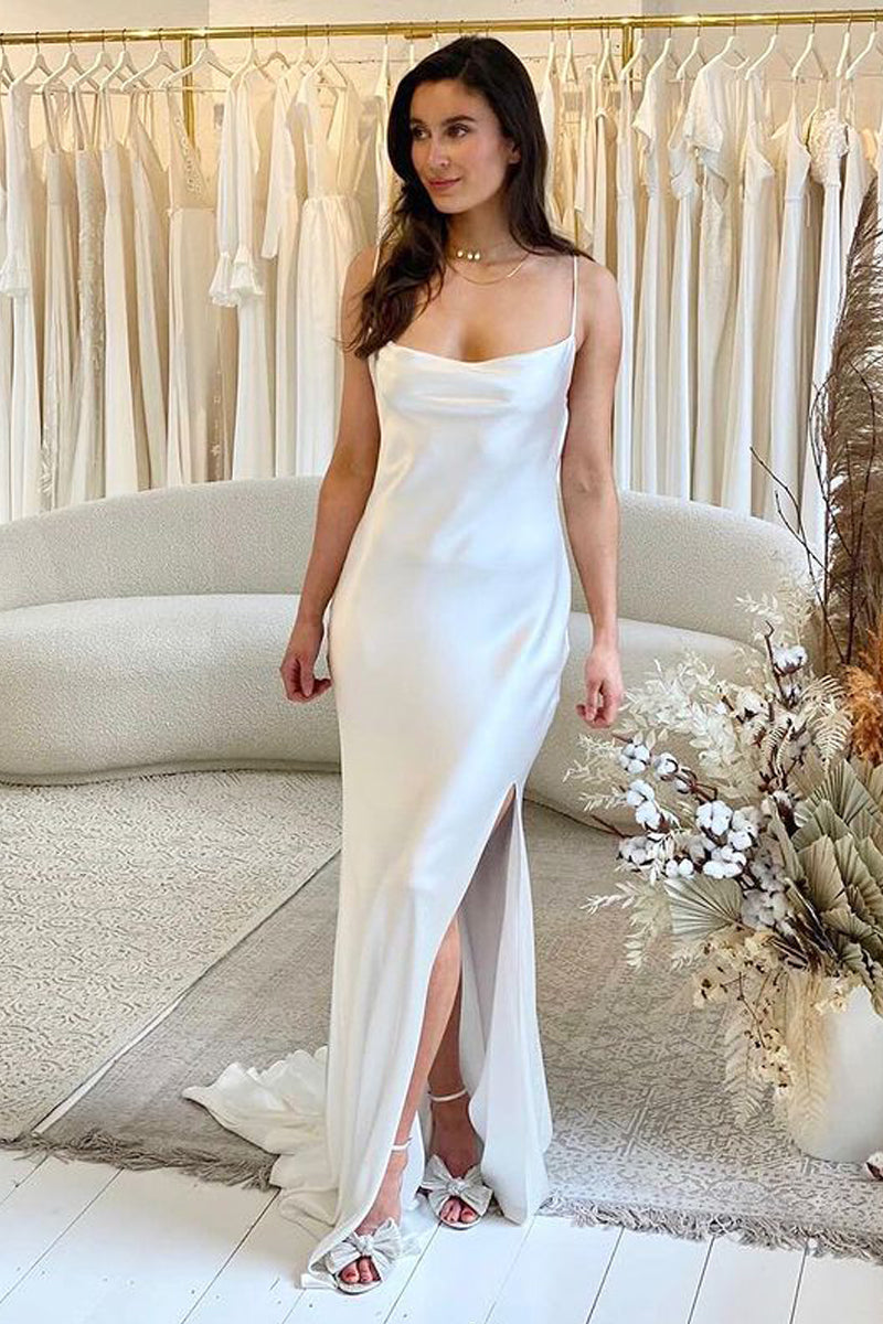 Glamorous Mermaid Scoop Neck Silk Satin Wedding Dresses Gown HS906