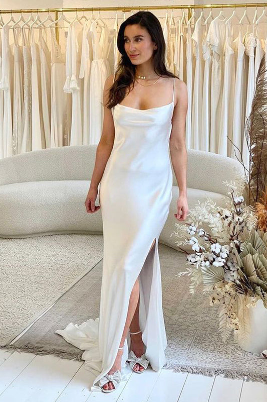 Glamorous Mermaid Scoop Neck Silk Satin Wedding Dresses Gown HS906