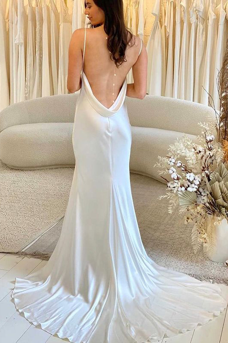 Glamorous Mermaid Scoop Neck Silk Satin Wedding Dresses Gown HS906