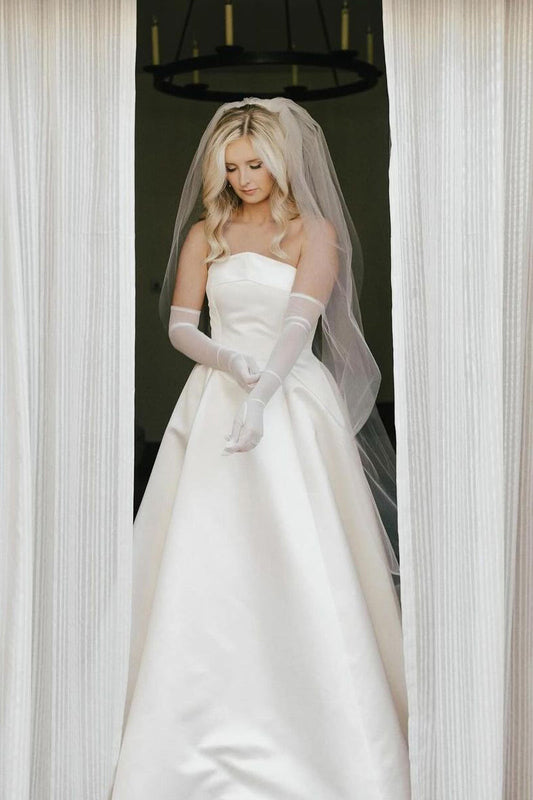 Dazzling A-Line Strapless Satin Wedding Dresses Gown HS689