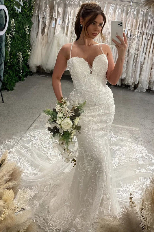 Dazzling Mermaid Sweetheart Lace Wedding Dresses Gown with Appliques HS939