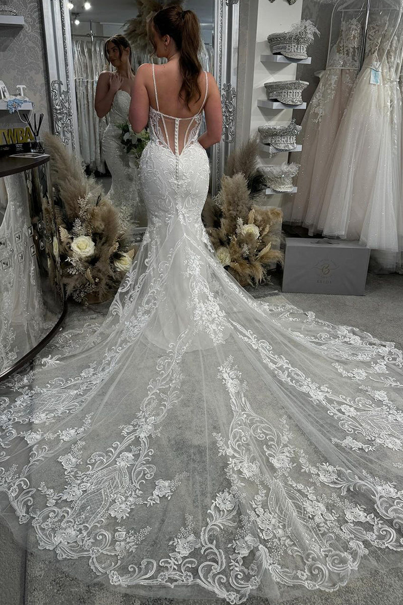 Dazzling Mermaid Sweetheart Lace Wedding Dresses Gown with Appliques HS939