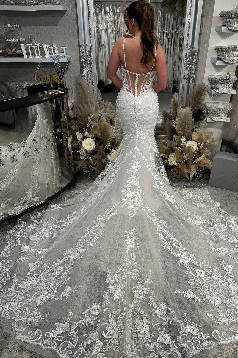 Dazzling Mermaid Sweetheart Lace Wedding Dresses Gown with Appliques HS939