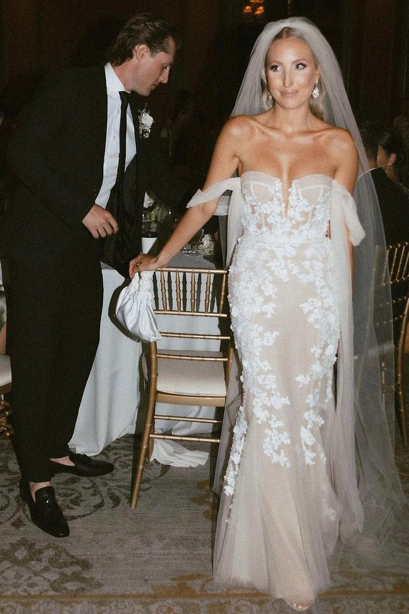 Glamorous Mermaid Off the Shouder Tulle Lace Wedding Dresses/Gowns HS23090607