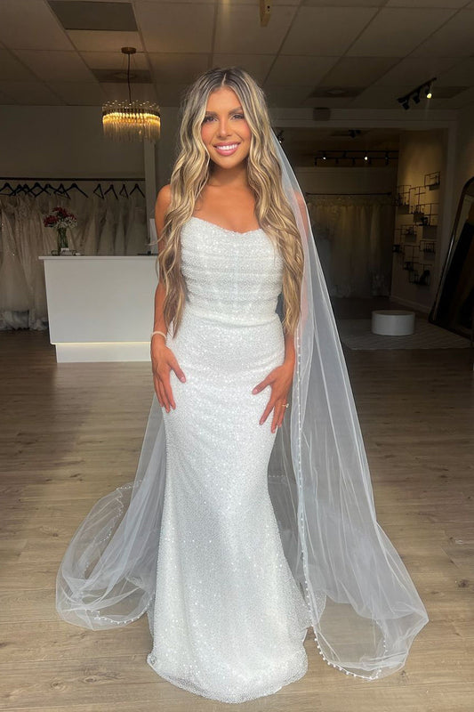 Mermaid Beading Sequins Sweetheart Long Wedding Dresses Gown HS933