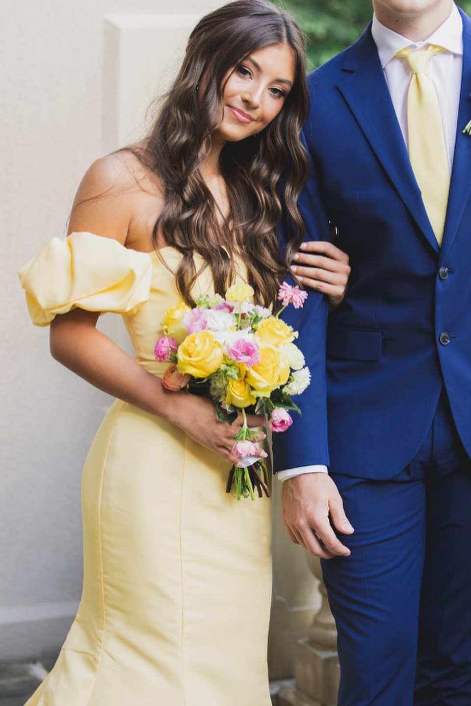 Glamorous Mermaid Strapless Yellow Satin Prom Dress Gown with Bow LF1257