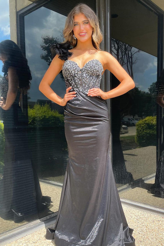 Conspicuous Mermaid Sweetheart Black Evening Prom Dress Gown with Beading