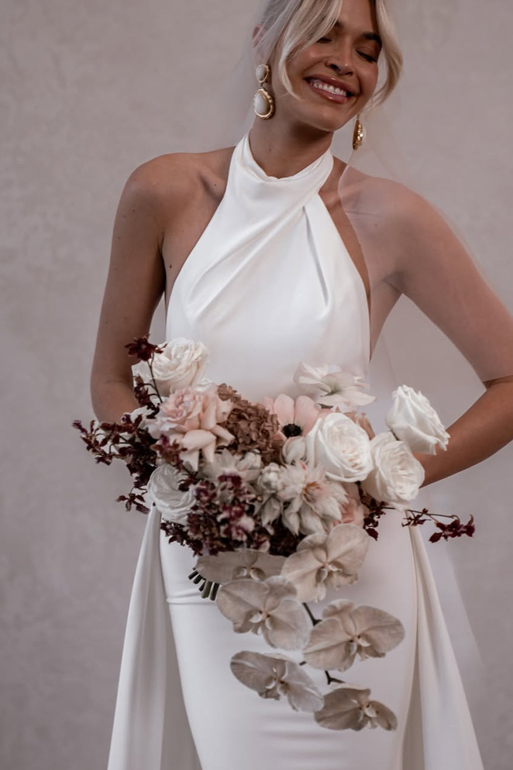 Mermaid Halter Elastic Satin Long Wedding Dresses Gown HS833