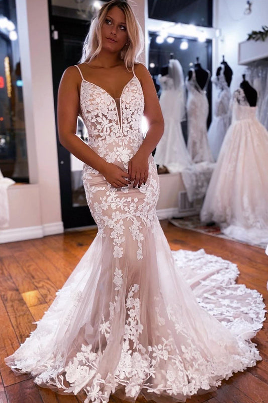 Graceful Luxurious Mermaid V Neck Lave Long Wedding Dresses Gown HS917