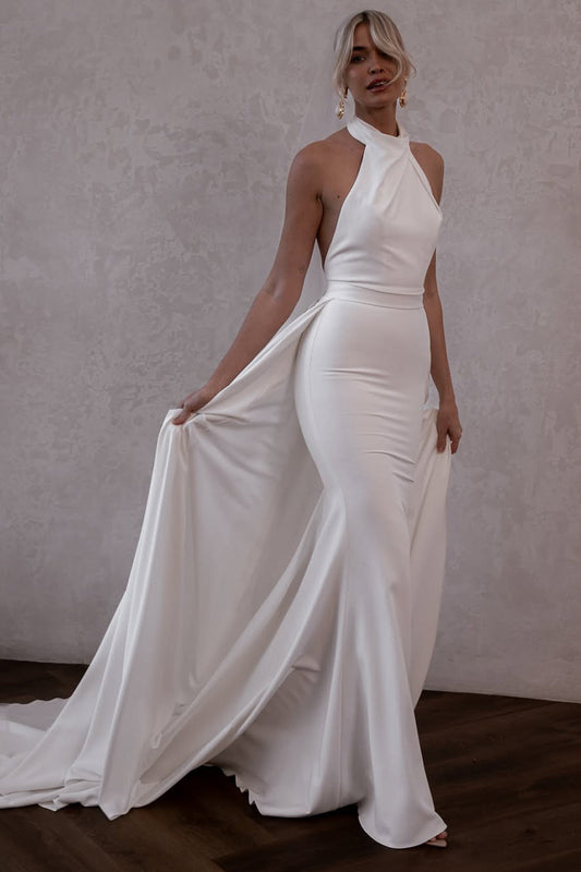 Mermaid Halter Elastic Satin Long Wedding Dresses Gown HS833