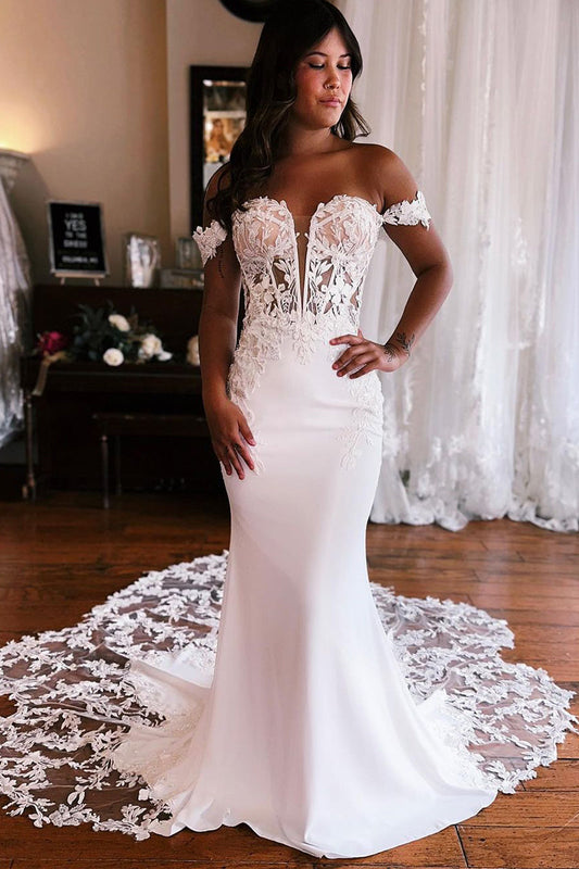 Bohemain Mermaid Sweetheart Elastic Satin Wedding Dresses Gown with Appliques HS760
