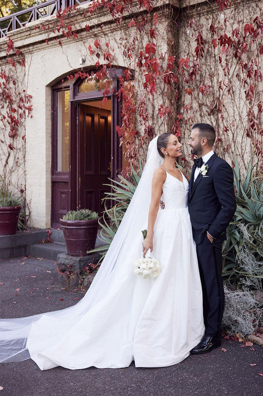 A-Line White Satin Spaghetti Straps Backless Wedding Dresses Gown HS737