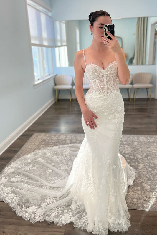 Graceful Mermaid Sweetheart Lace Wedding Dresses Gown with Appliques HS887
